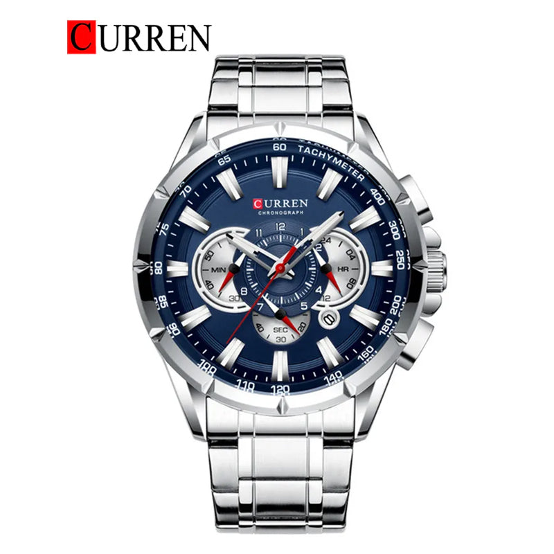 CURREN 8363 Men's Chronograph Stainless Steel Band Wristwatch – Original Brand with Box & Bag