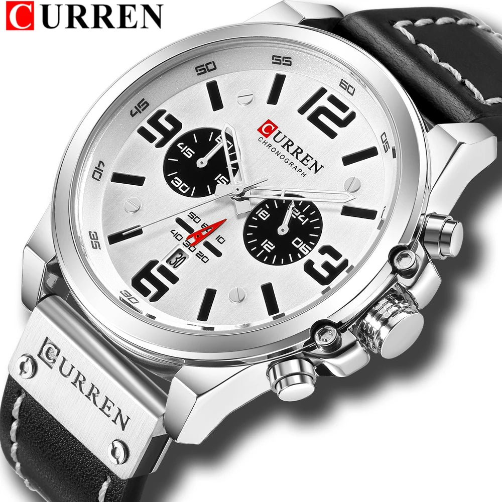 CURREN 8314 Men's Chronograph Watch – Original Brand with Leather Strap, Box & Bag