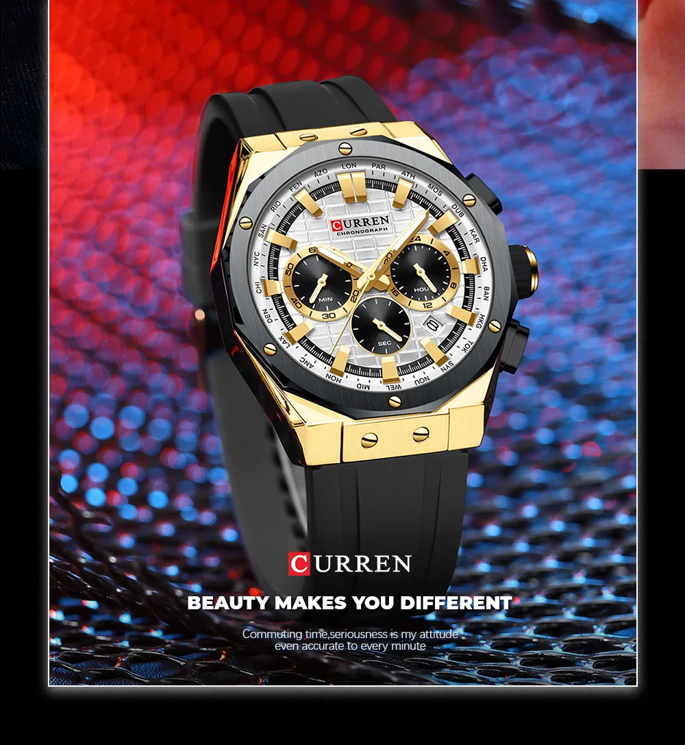 CURREN 8464 Men's Rubber Strap Wristwatch – Original Brand with Box & Bag Included