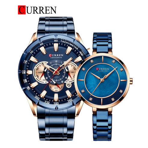 CURREN Men's Chronograph Stainless Steel Band Wristwatch for Couples – Original Brand with Box & Bag Included