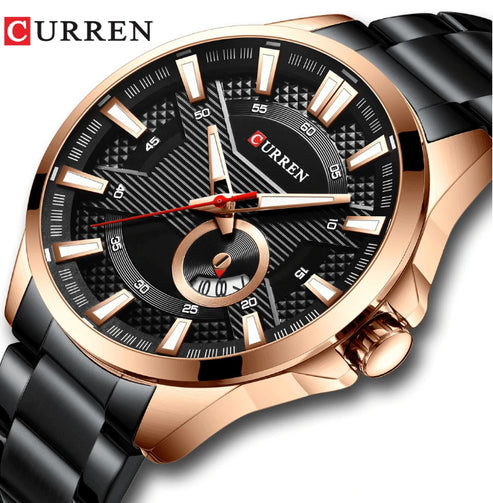 CURREN 8372 Men's Stainless Steel Band Wristwatch – Original Brand with Box & Bag Included