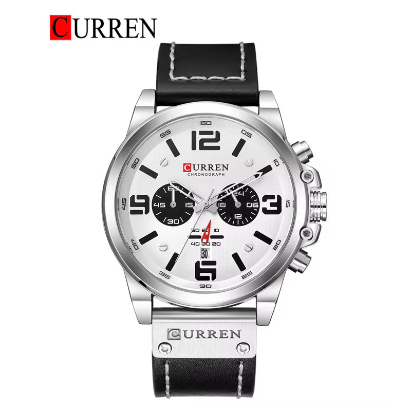 CURREN 8314 Men's Chronograph Watch – Original Brand with Leather Strap, Box & Bag