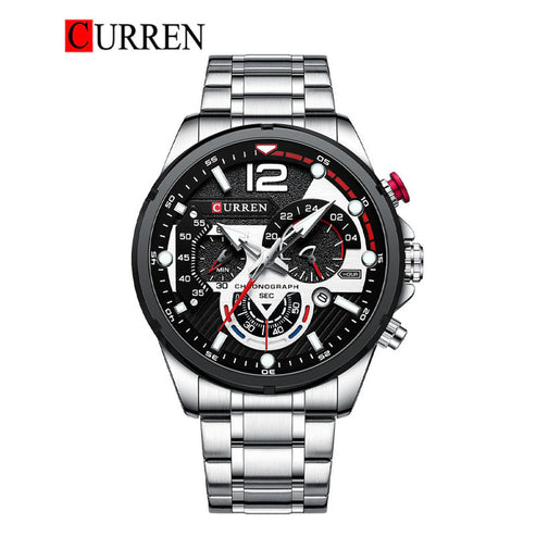 CURREN 8395 Men's Chronograph Stainless Steel Band Wristwatch – Original Brand with Box & Bag Included